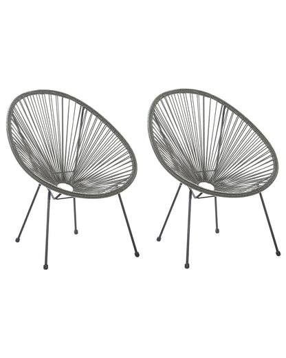 Papasan Garden Chairs Set of 2 Dark Grey PE Rattan Modern Outdoor Seats
