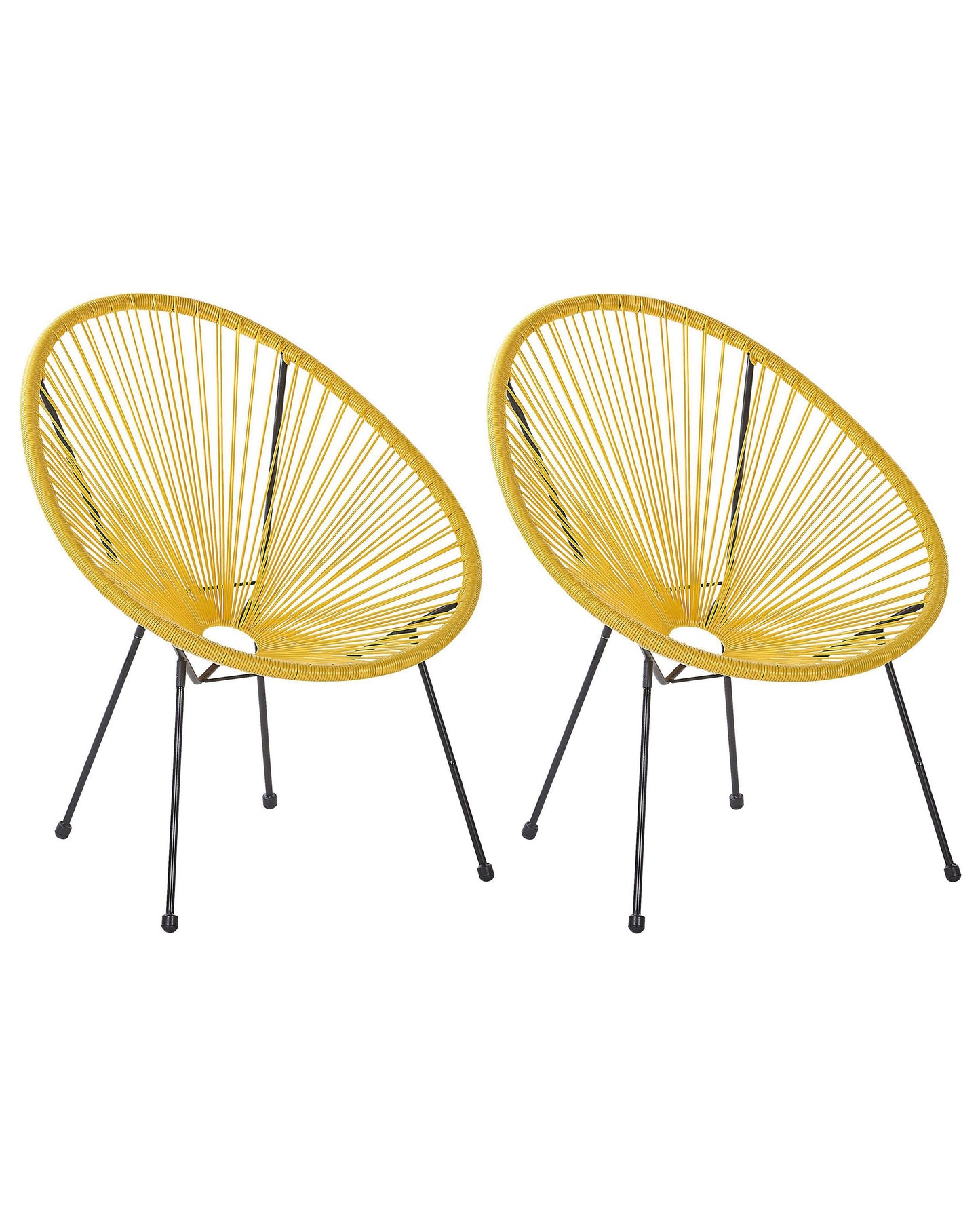 Set Of 2 Yellow PE Rattan Papasan Chairs Modern Outdoor Garden Seating For Patio