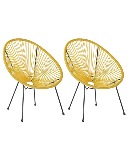 Set Of 2 Yellow PE Rattan Papasan Chairs Modern Outdoor Garden Seating For Patio