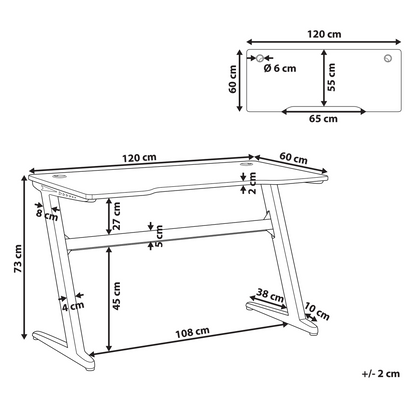 NovaDesk RGB Gaming Desk Black MDF 120x60 cm