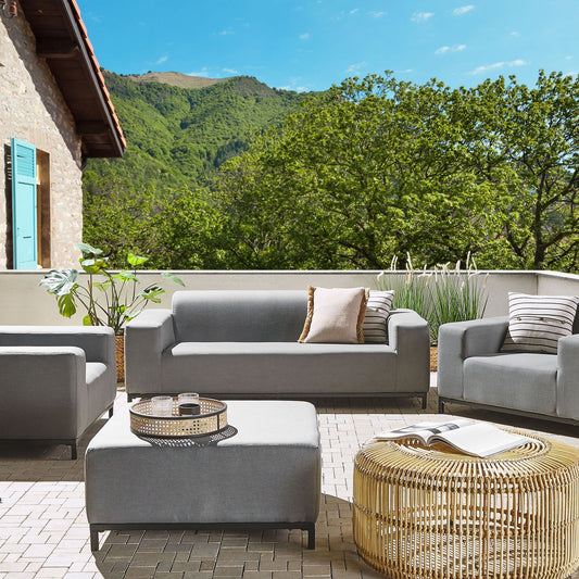5 Seater Beige Fabric Outdoor Sofa Set With Ottoman