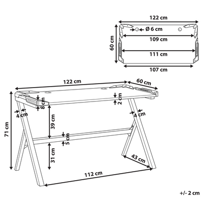 NovaOffice Gaming Desk 120x60 Cm Black MDF Metal Legs RGB Lights
