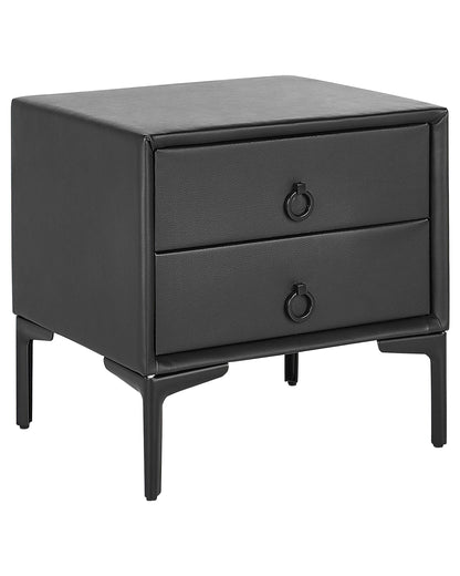 Bedside Table Black PU Leather Two Drawer Nightstand 44 x 38
