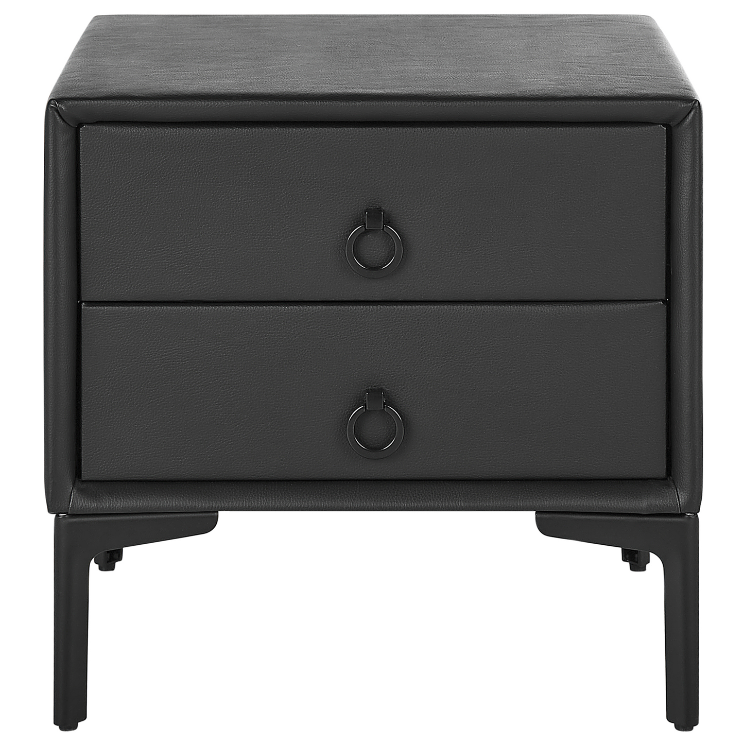 Bedside Table Black PU Leather Two Drawer Nightstand 44 x 38