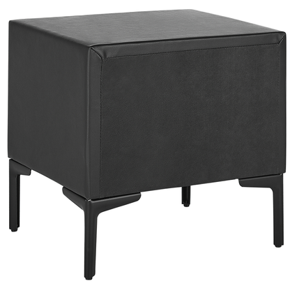 Bedside Table Black PU Leather Two Drawer Nightstand 44 x 38