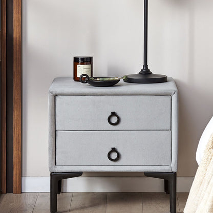 BedsideTable Velvet Grey Black Metal Legs 2 Drawers 44 x 38cm