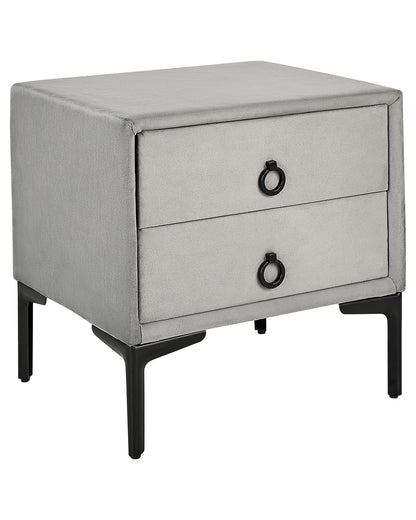 BedsideTable Velvet Grey Black Metal Legs 2 Drawers 44 x 38cm