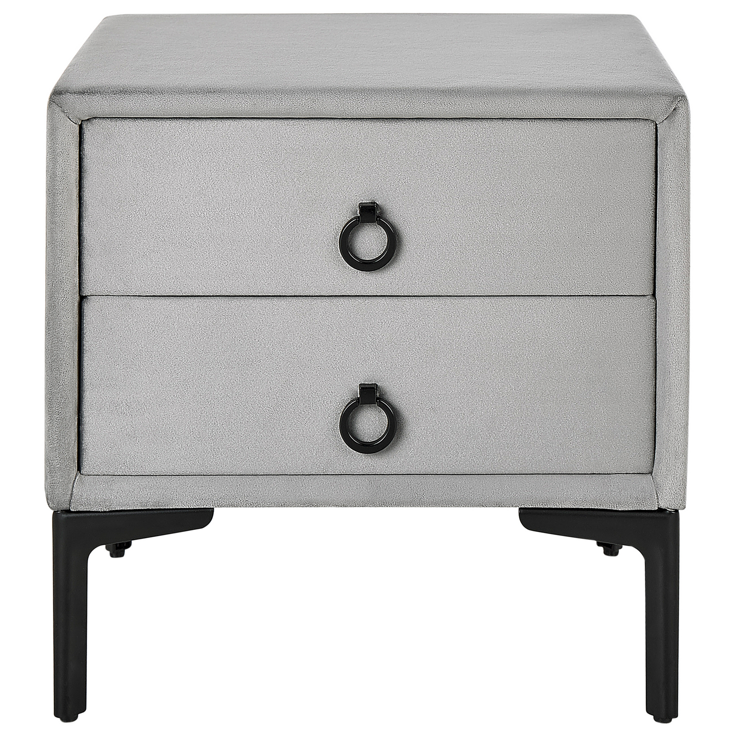 BedsideTable Velvet Grey Black Metal Legs 2 Drawers 44 x 38cm