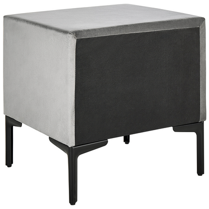 BedsideTable Velvet Grey Black Metal Legs 2 Drawers 44 x 38cm