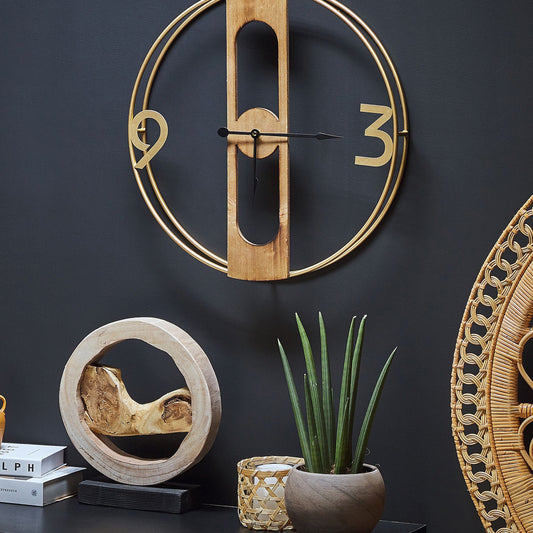 TimberNest Rustic Wall Clock Brown MDF 50 cm Diameter Wooden Effect