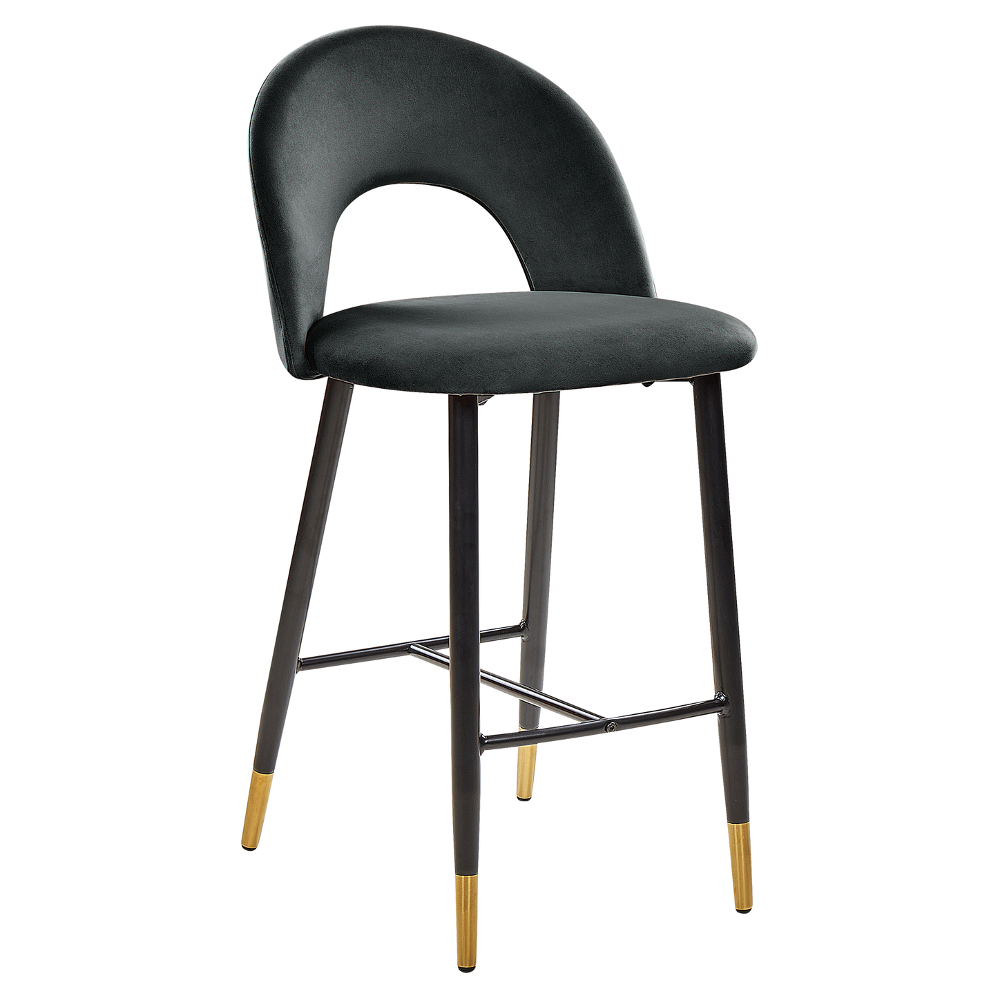 Black Velvet Bar Chairs Set With Gold Ends Retro 2 Pack
