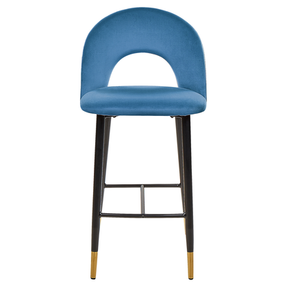 Blue Velvet Bar Chairs Set of 2 Black Steel Golden Ends