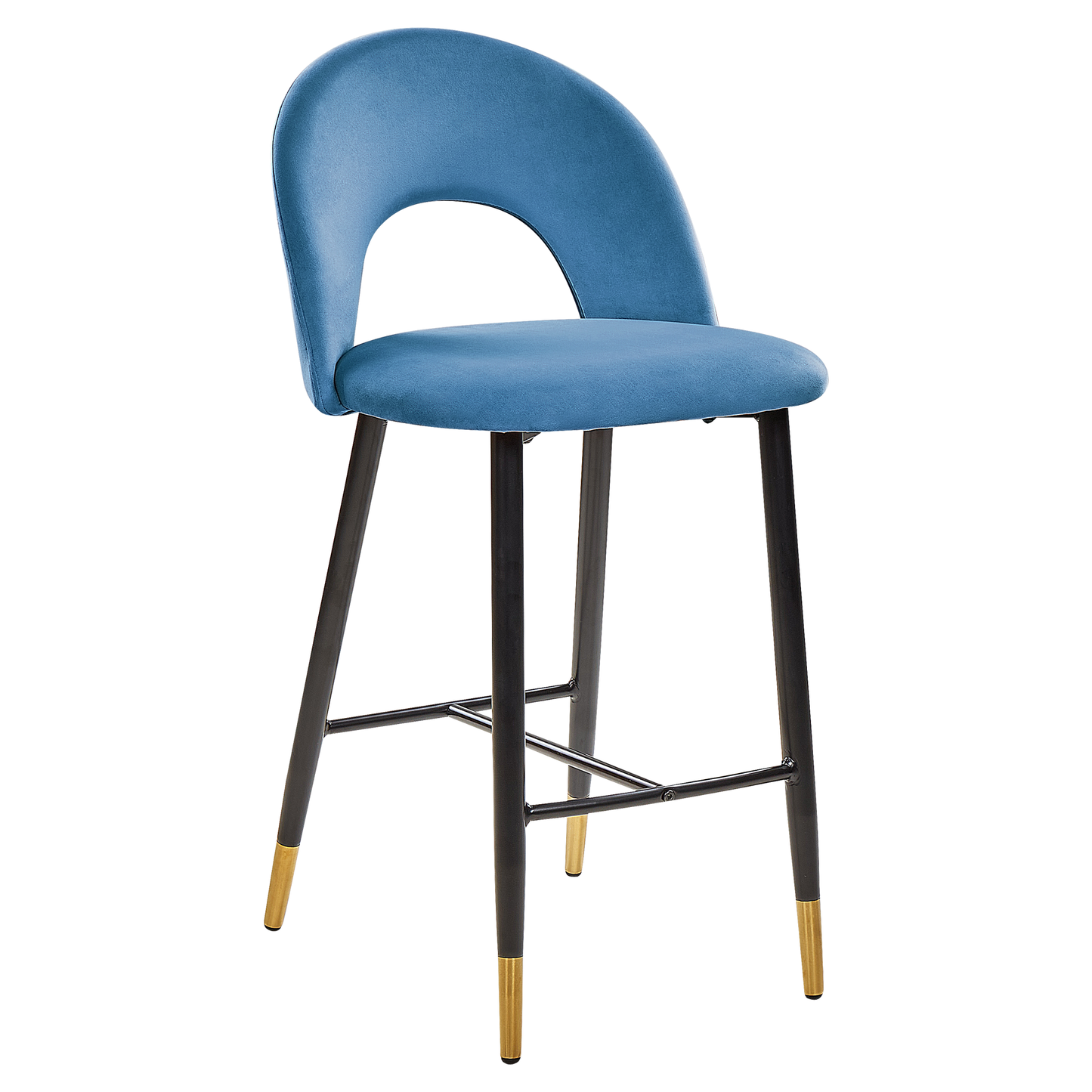Blue Velvet Bar Chairs Set of 2 Black Steel Golden Ends