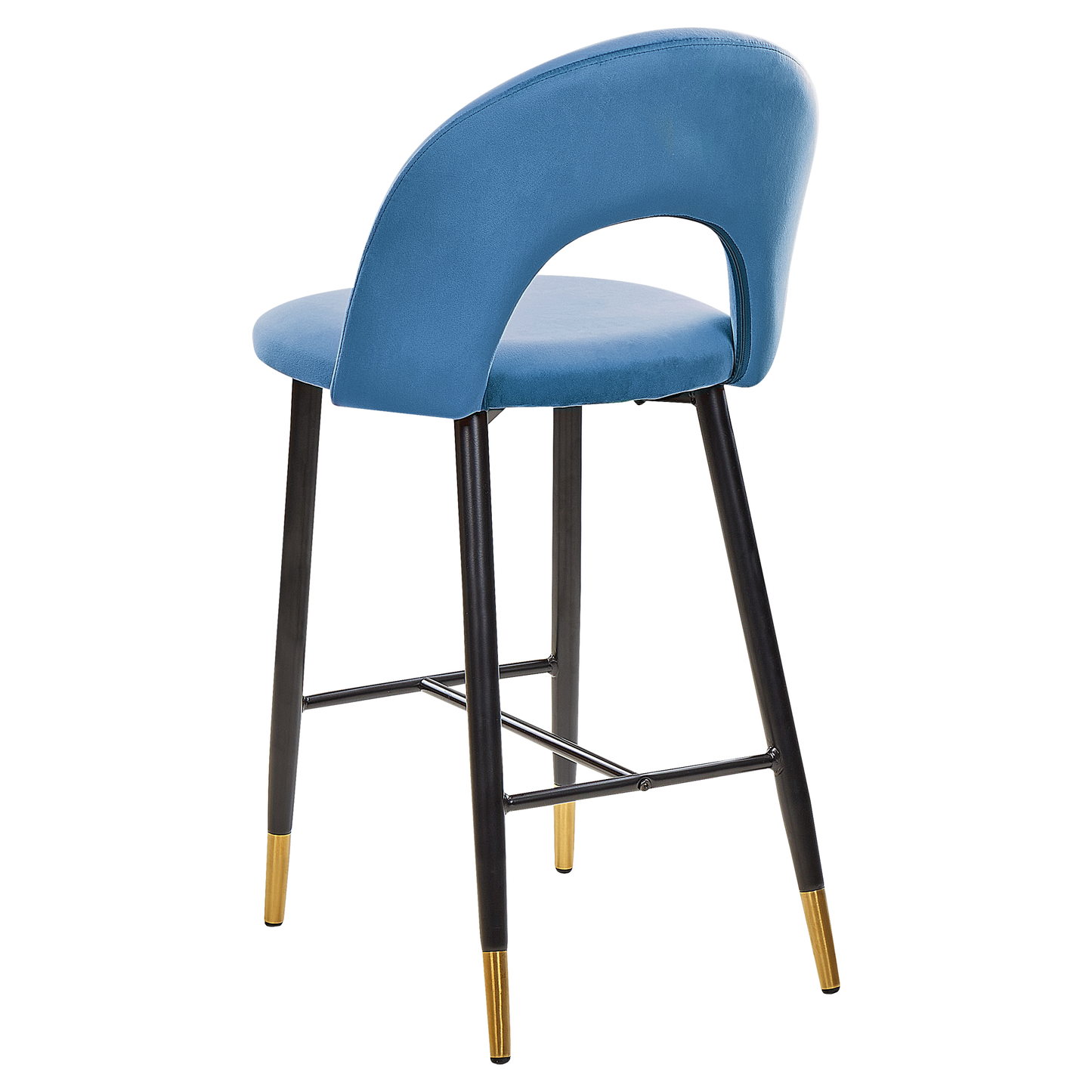 Blue Velvet Bar Chairs Set of 2 Black Steel Golden Ends