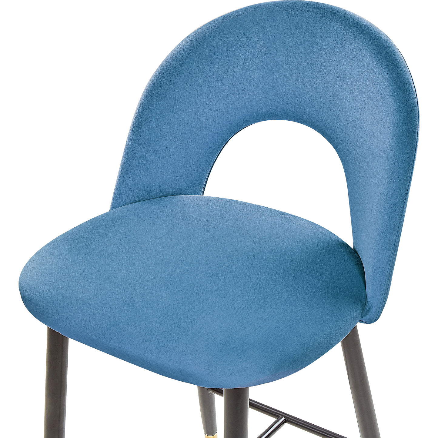Blue Velvet Bar Chairs Set of 2 Black Steel Golden Ends