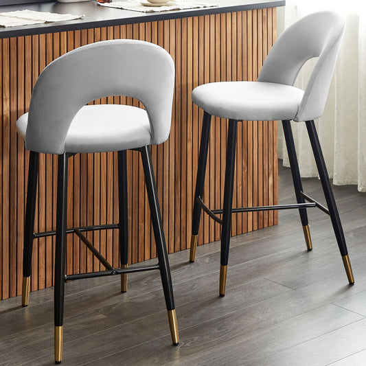 Velvetique Bar Chairs Grey Velvet Black Steel Golden Ends 2