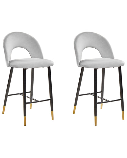 Velvetique Bar Chairs Grey Velvet Black Steel Golden Ends 2