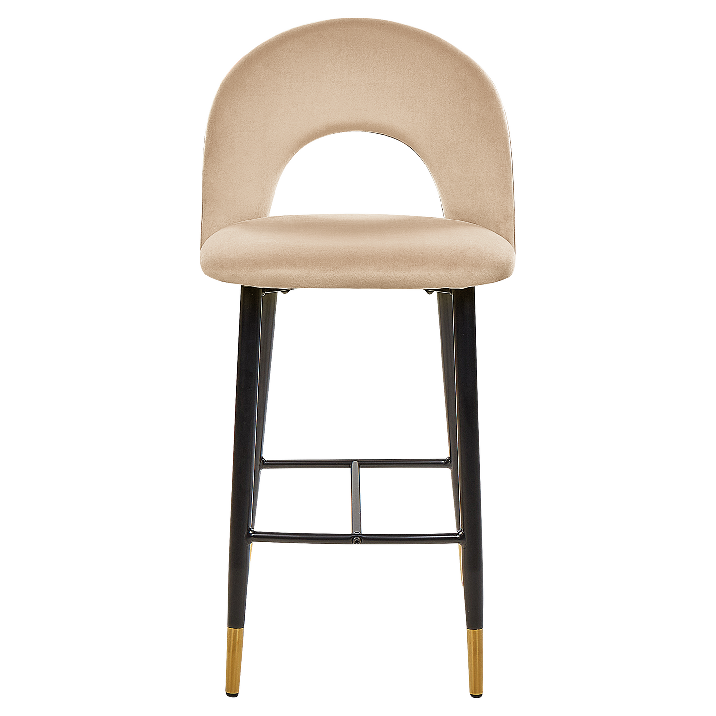 Beige Velvet Bar Chairs Set Of 2 With Gold Ends