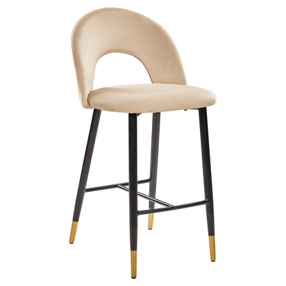 Beige Velvet Bar Chairs Set Of 2 With Gold Ends