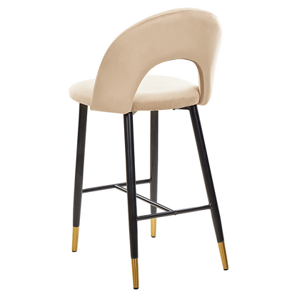 Beige Velvet Bar Chairs Set Of 2 With Gold Ends