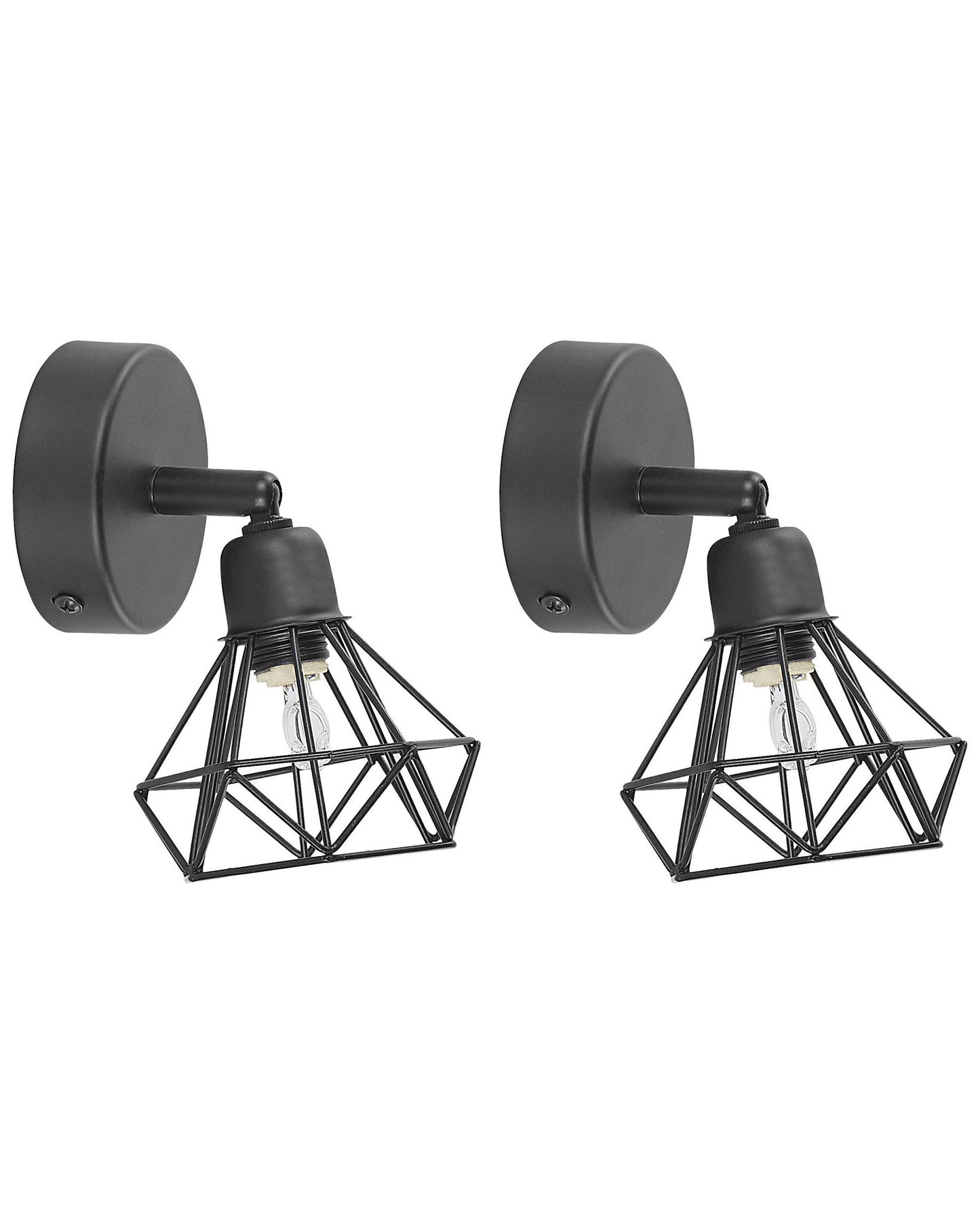 Set Of Two Wall Lamps Black Metal Cage Shade Adjustable Light Position Modern