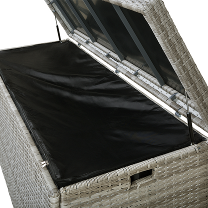 Grey Faux Rattan Outdoor Storage Box 158 x 63cm