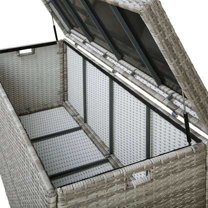 Grey Faux Rattan Outdoor Storage Box 158 x 63cm