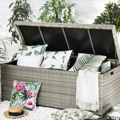Grey Faux Rattan Outdoor Storage Box 158 x 63cm