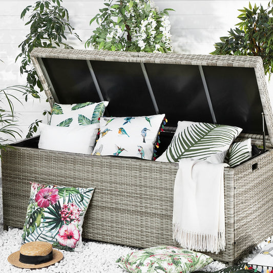 Grey Faux Rattan Outdoor Storage Box 158 x 63cm
