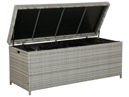 Grey Faux Rattan Outdoor Storage Box 158 x 63cm