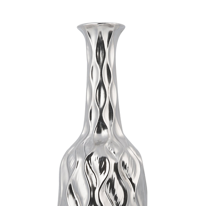 Flower Vase Silver Stoneware Bottle Shape Modern Glam