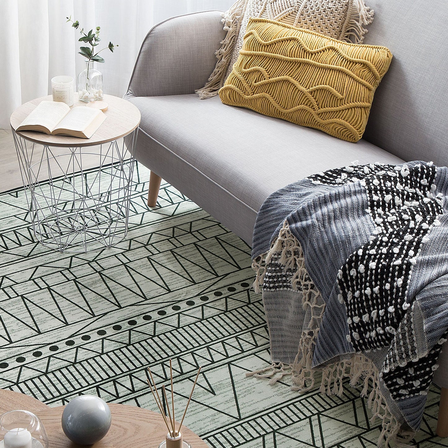 Rug Black Grey Polyester 160 x 230 Geometric Low Pile