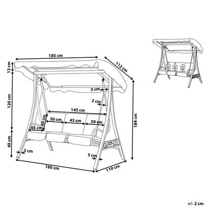 Grey Fabric 3 Seater Patio Swing With Powder Coated Steel Frame For Outdoor Gardens