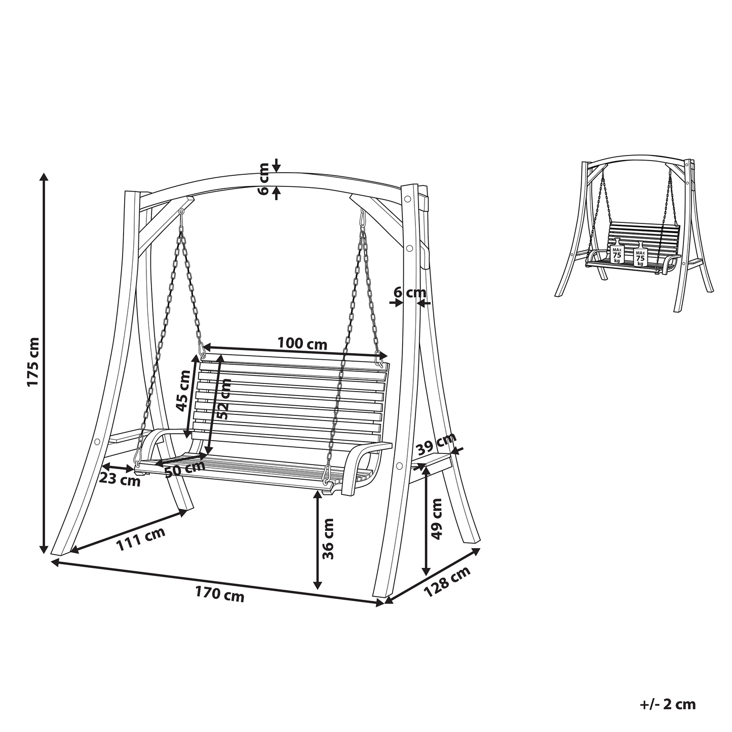 Larch Wood Frame Garden Swing 2-Seater Freestanding Teak Tone