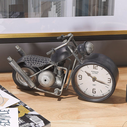 Motorcycle Shape Table Clock Vintage Black Silver