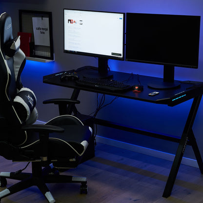 NovaOffice Gaming Desk 120x60 Cm Black MDF Metal Legs RGB Lights