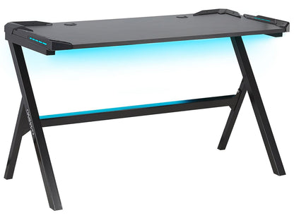 NovaOffice Gaming Desk 120x60 Cm Black MDF Metal Legs RGB Lights