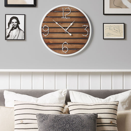 Wall Clock Dark Brown Round 50cm Handmade Slatted Face