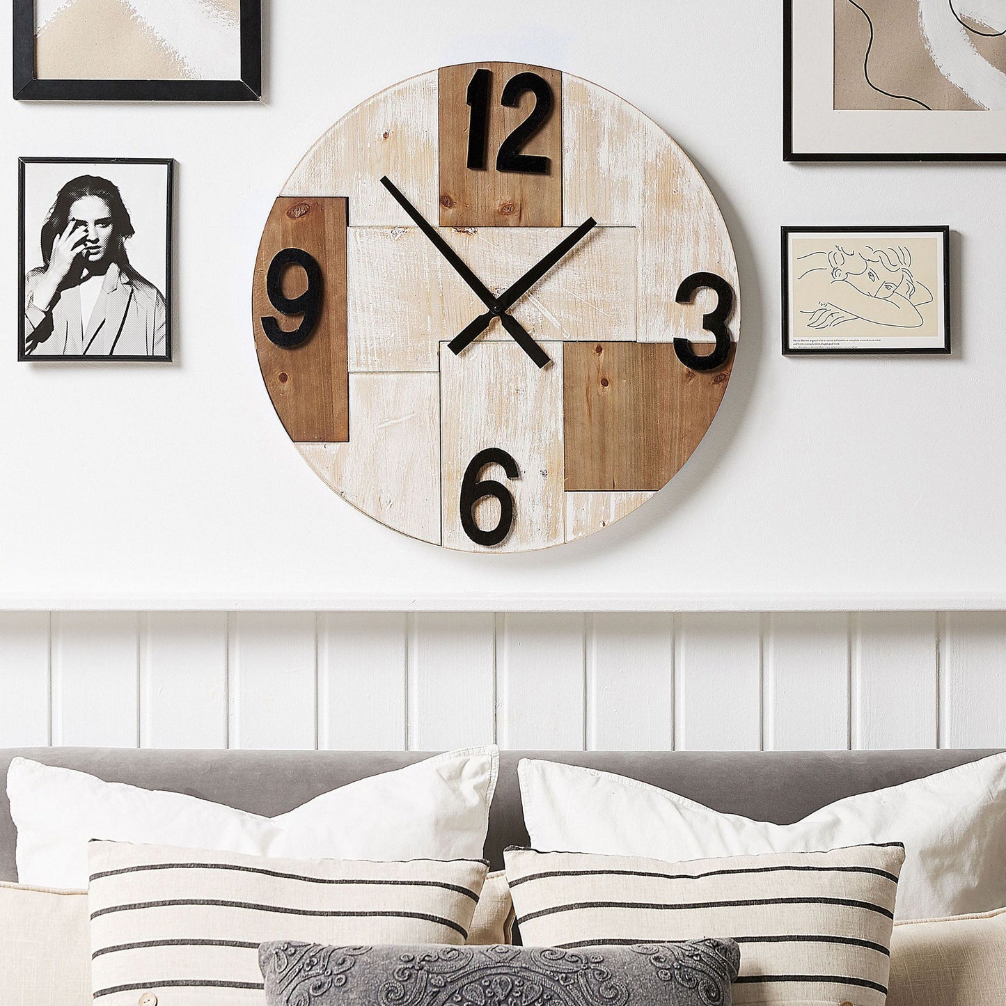 Rustic Wall Clock 60cm Handmade Light Brown Round with Black Hands and Numerals Dial