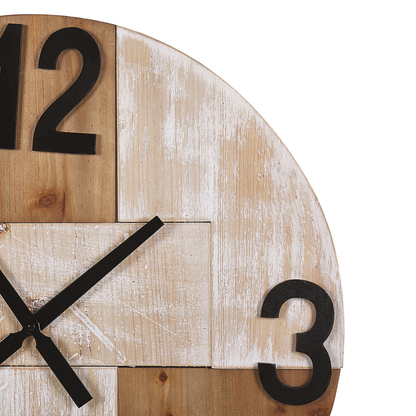 Rustic Wall Clock 60cm Handmade Light Brown Round with Black Hands and Numerals Dial