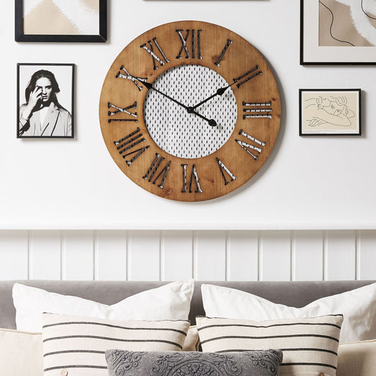 Wall Clock Dark Brown Round 60cm Handmade Diamond Face