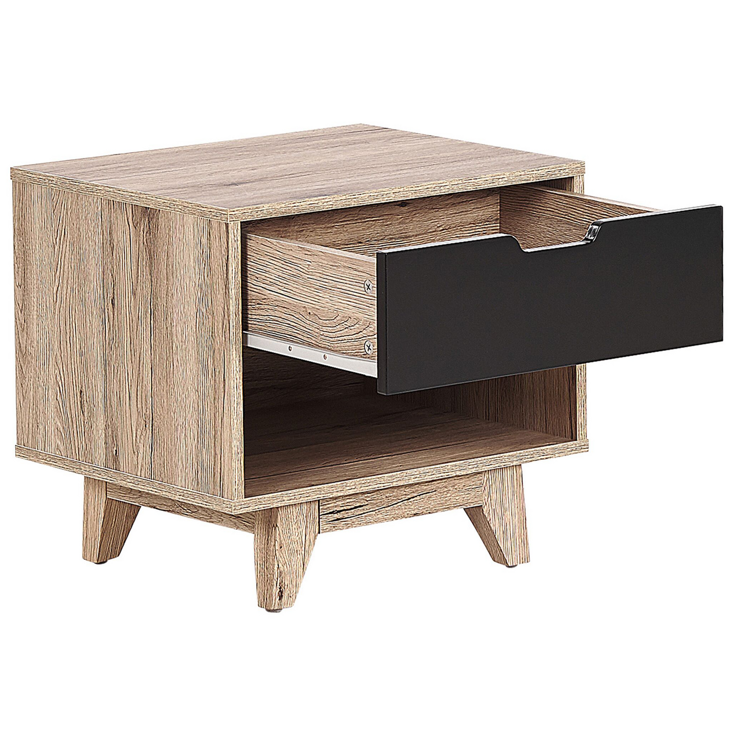 Minimalist Bedside Table Brown Black 1 Drawer 46 x 50cm