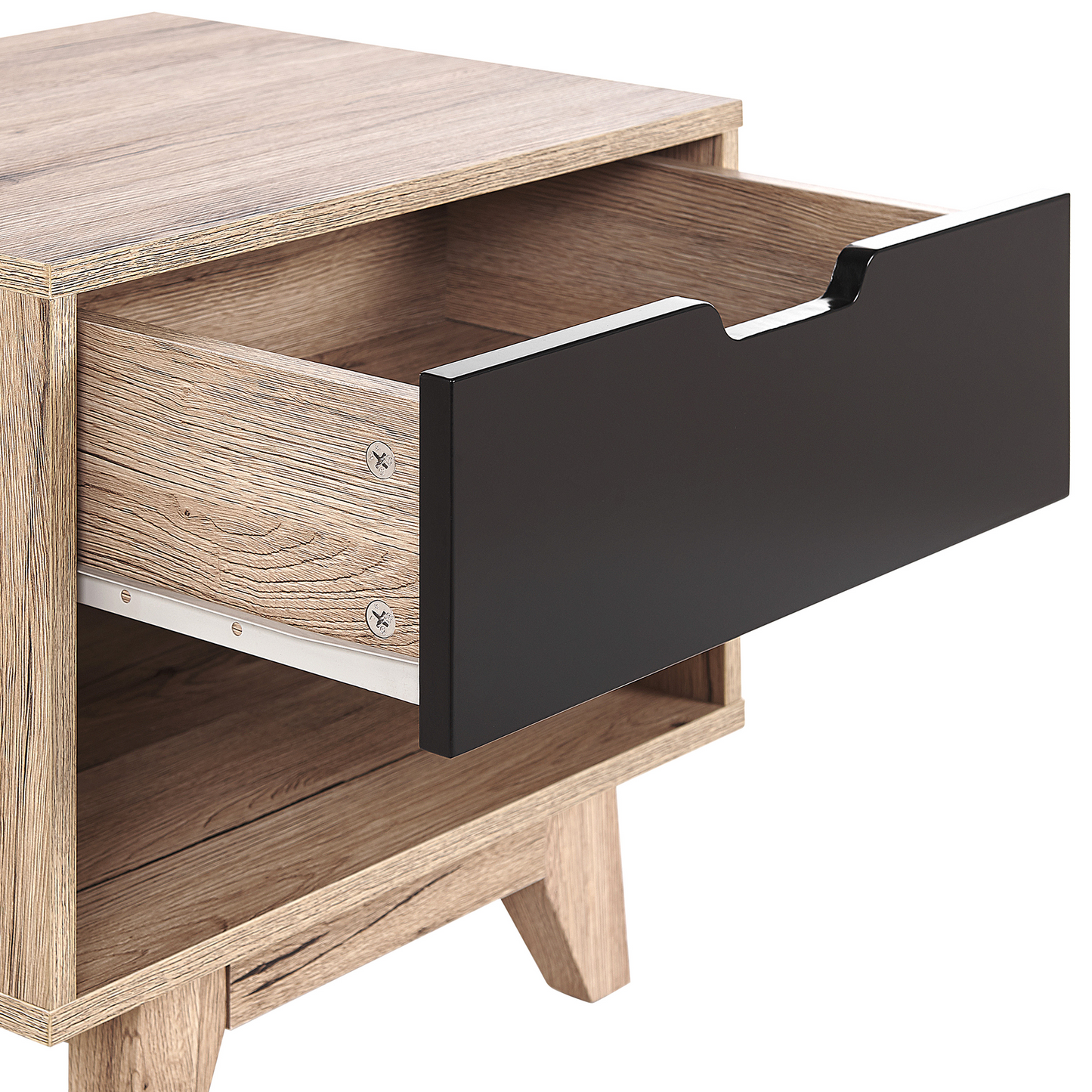 Minimalist Bedside Table Brown Black 1 Drawer 46 x 50cm