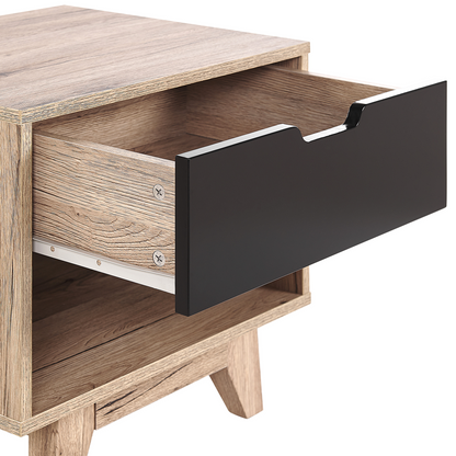 Minimalist Bedside Table Brown Black 1 Drawer 46 x 50cm