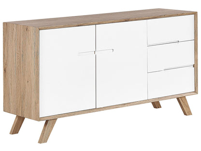 Sideboard White And Light Brown 3 Drawers 2 Cabinets