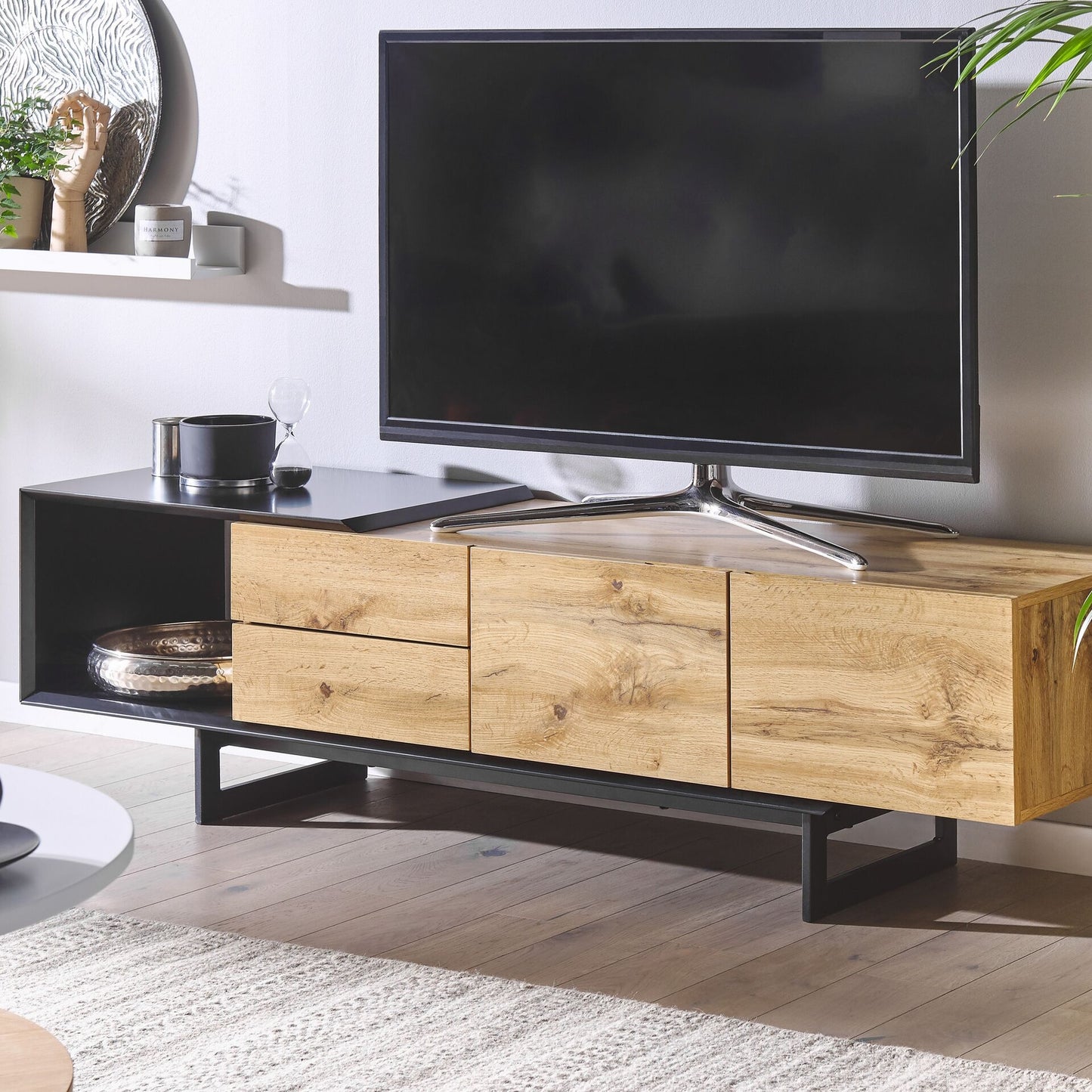 Brand TV Stand 160cm Up To 70 Inch Light Brown Black MDF With Drawers