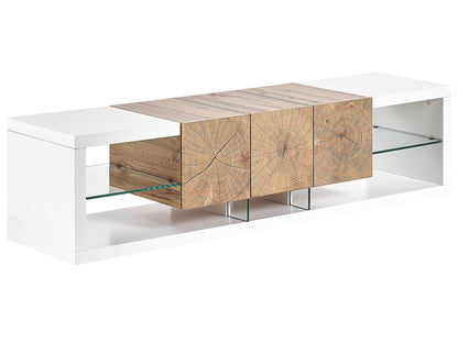Nova Home TV Stand White Light Wood MDF Glass 160 cm Up To 70 Inch