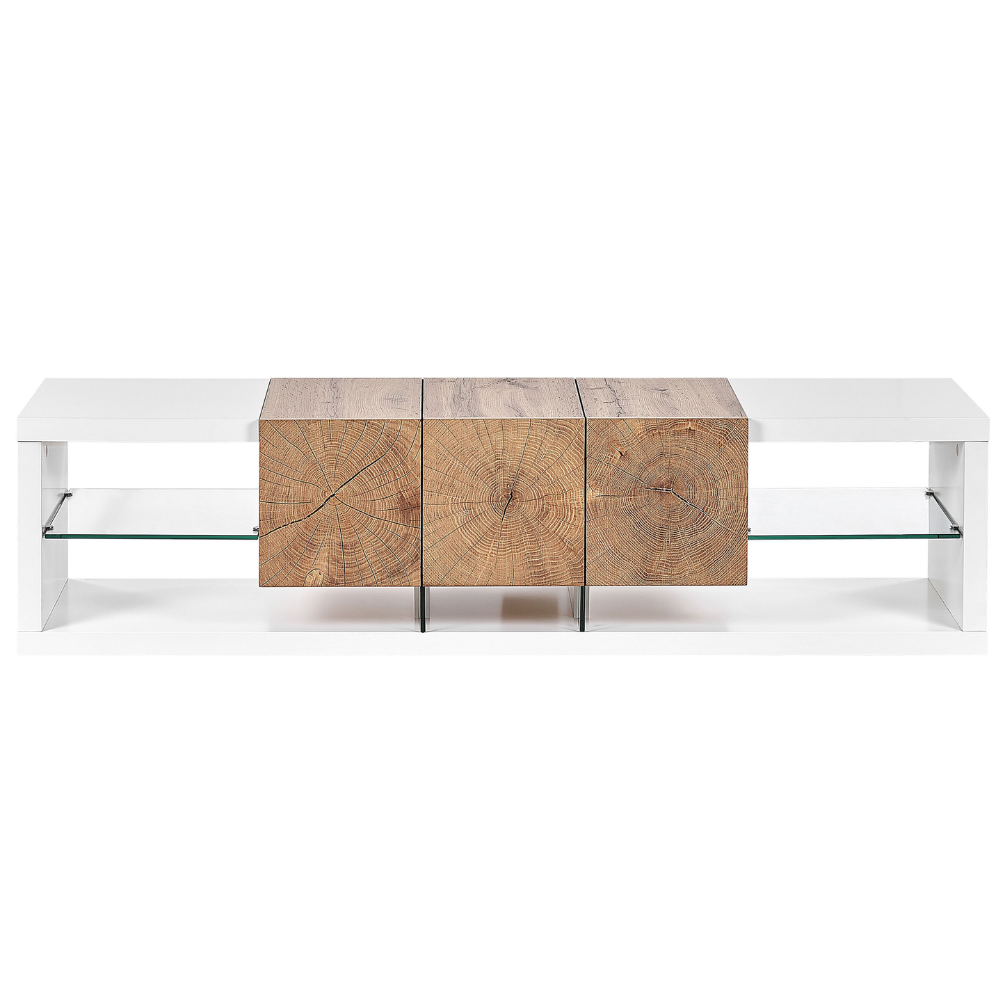 Nova Home TV Stand White Light Wood MDF Glass 160 cm Up To 70 Inch
