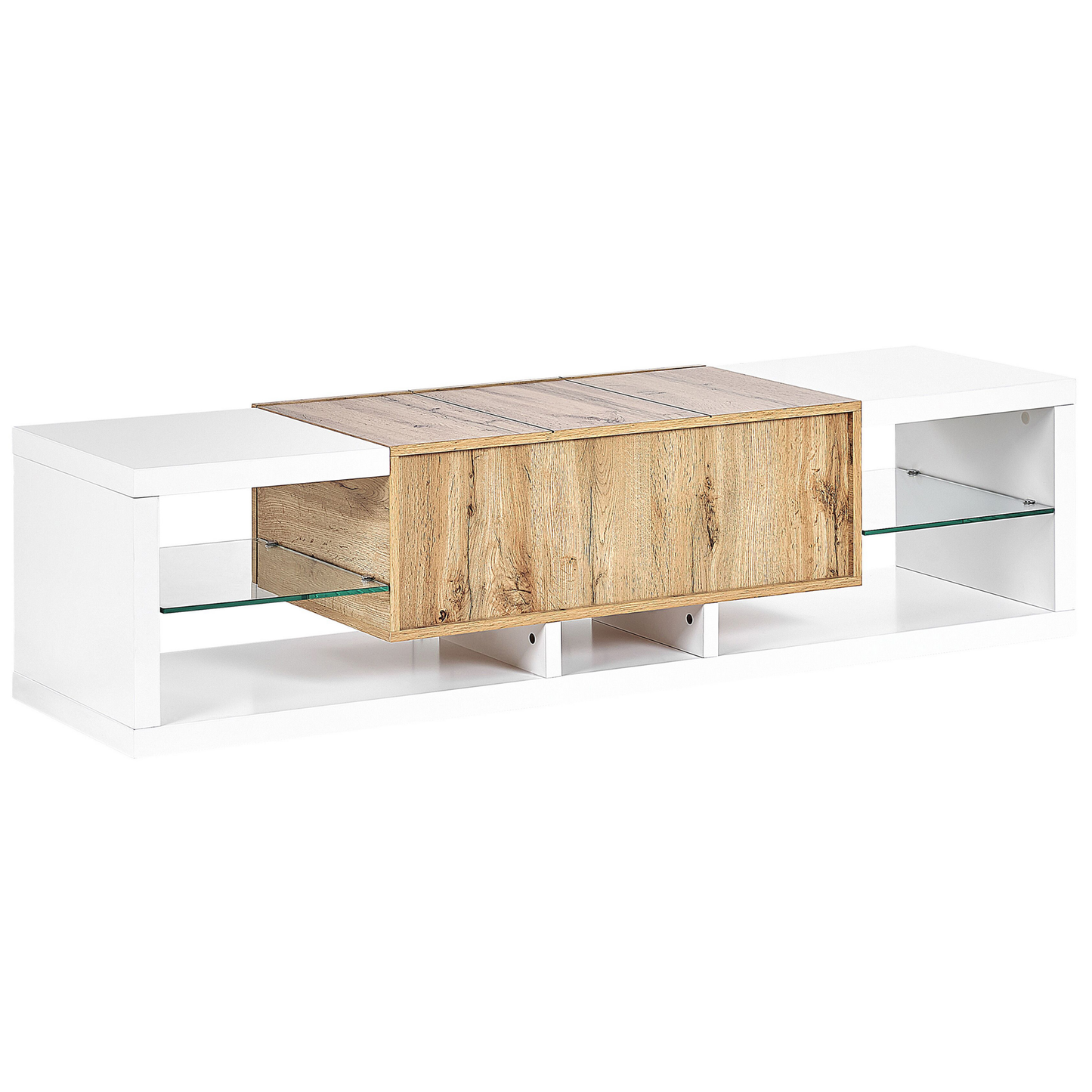 Nova Home TV Stand White Light Wood MDF Glass 160 cm Up To 70 Inch