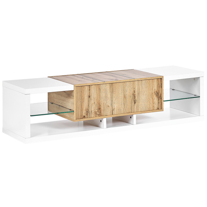 Nova Home TV Stand White Light Wood MDF Glass 160 cm Up To 70 Inch